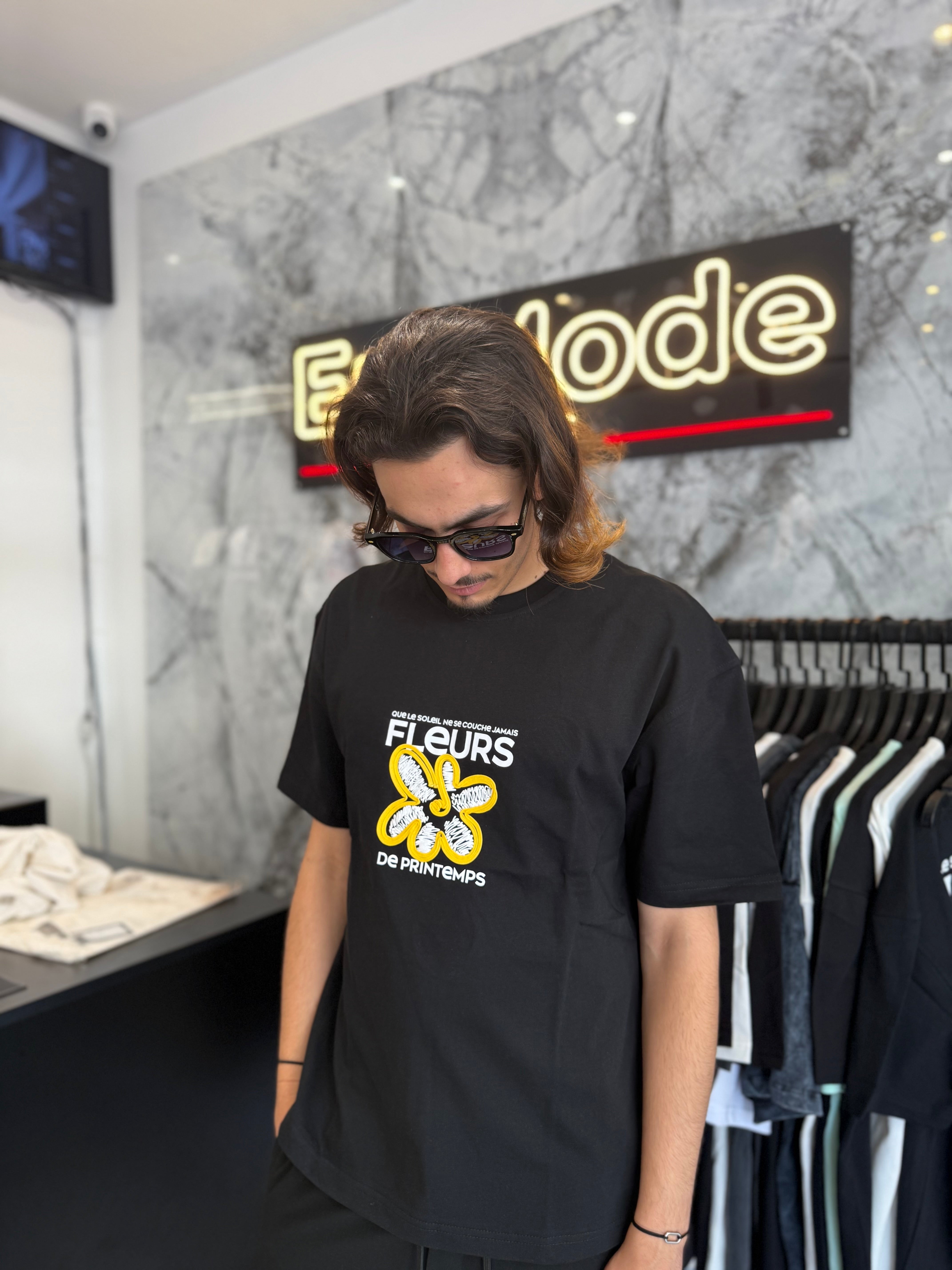 T Shirt Flower Noir