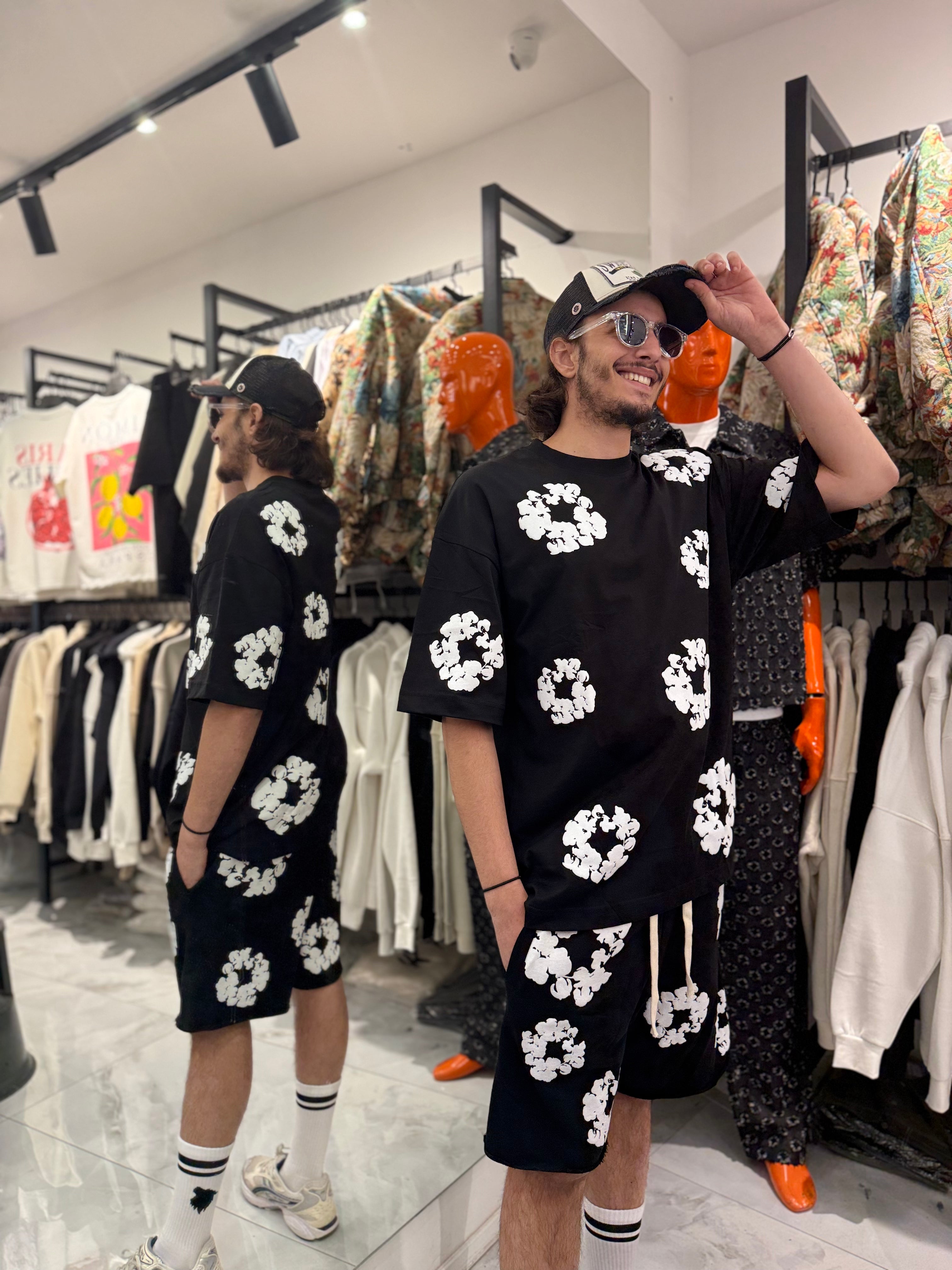 Ensemble Short Fleurs Noir