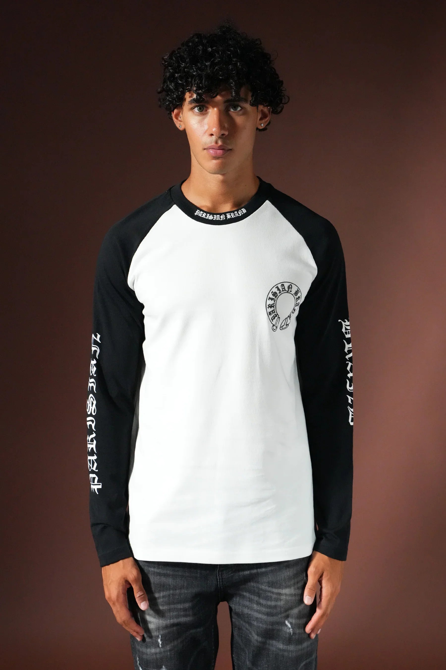 T-shirt Manches Long Blanc / Noir