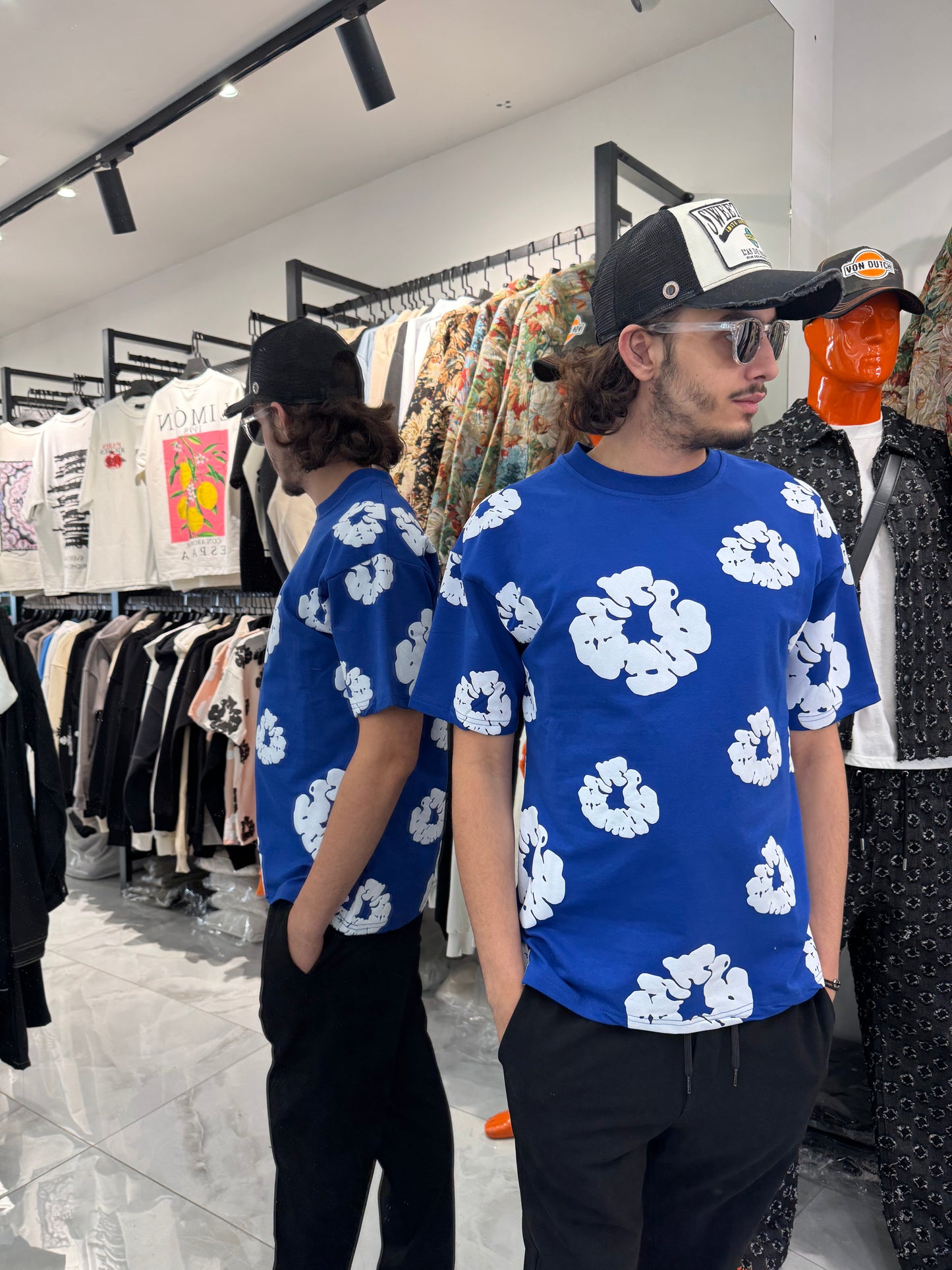 T shirt Flower Bleu