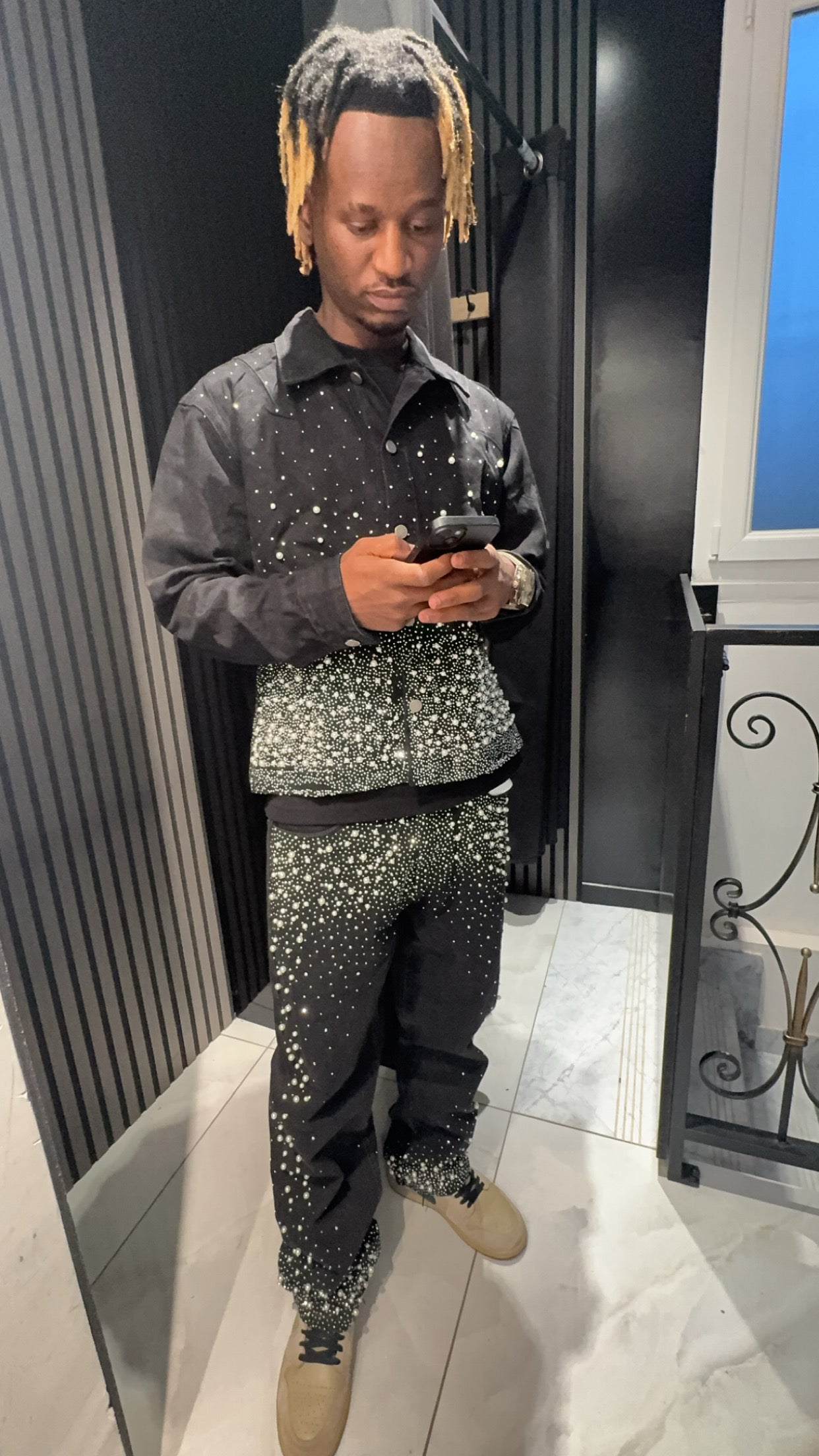 Ensemble en Jean Noir Strass