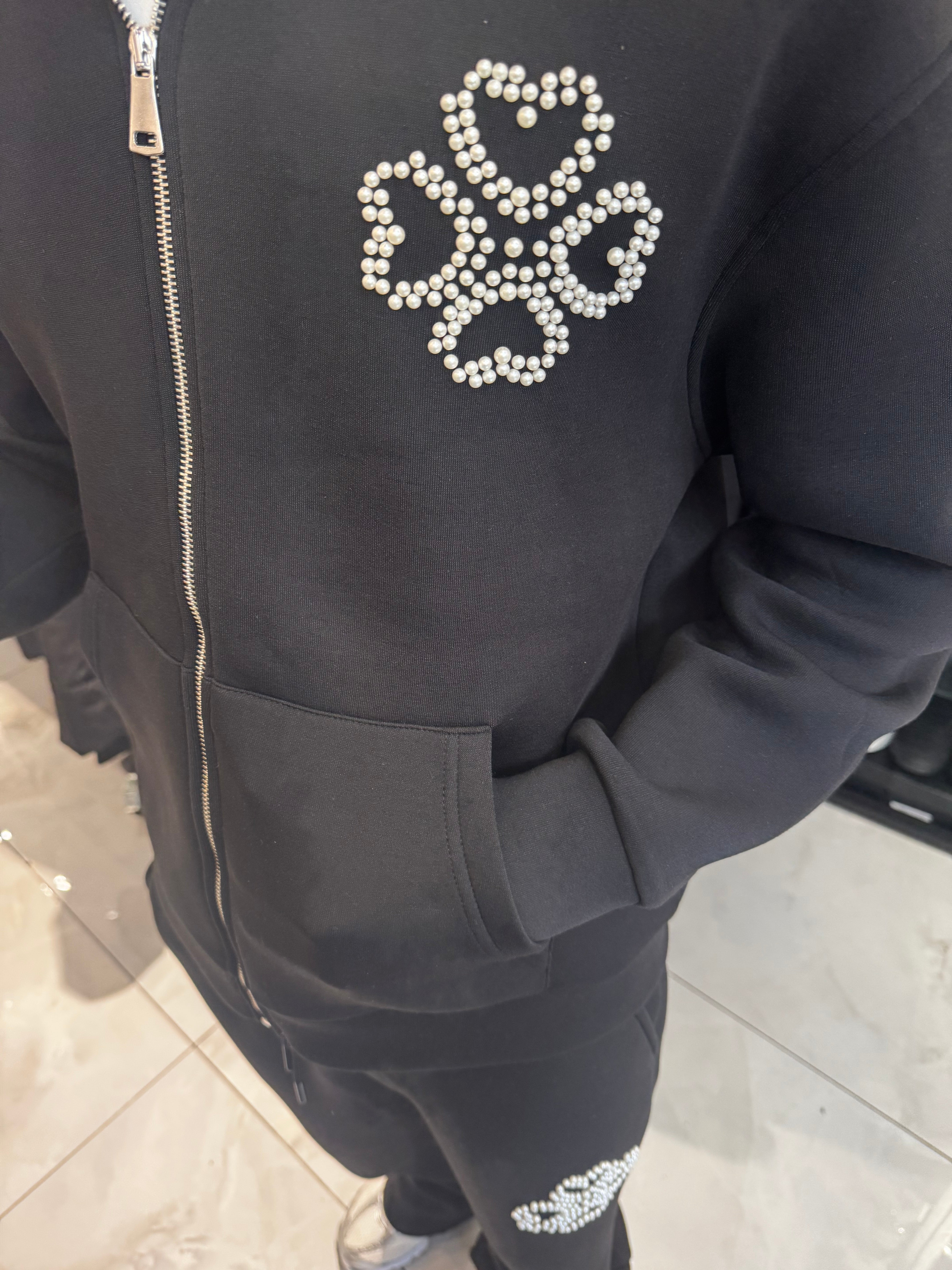 Ensemble à Trèfle Strass Noir