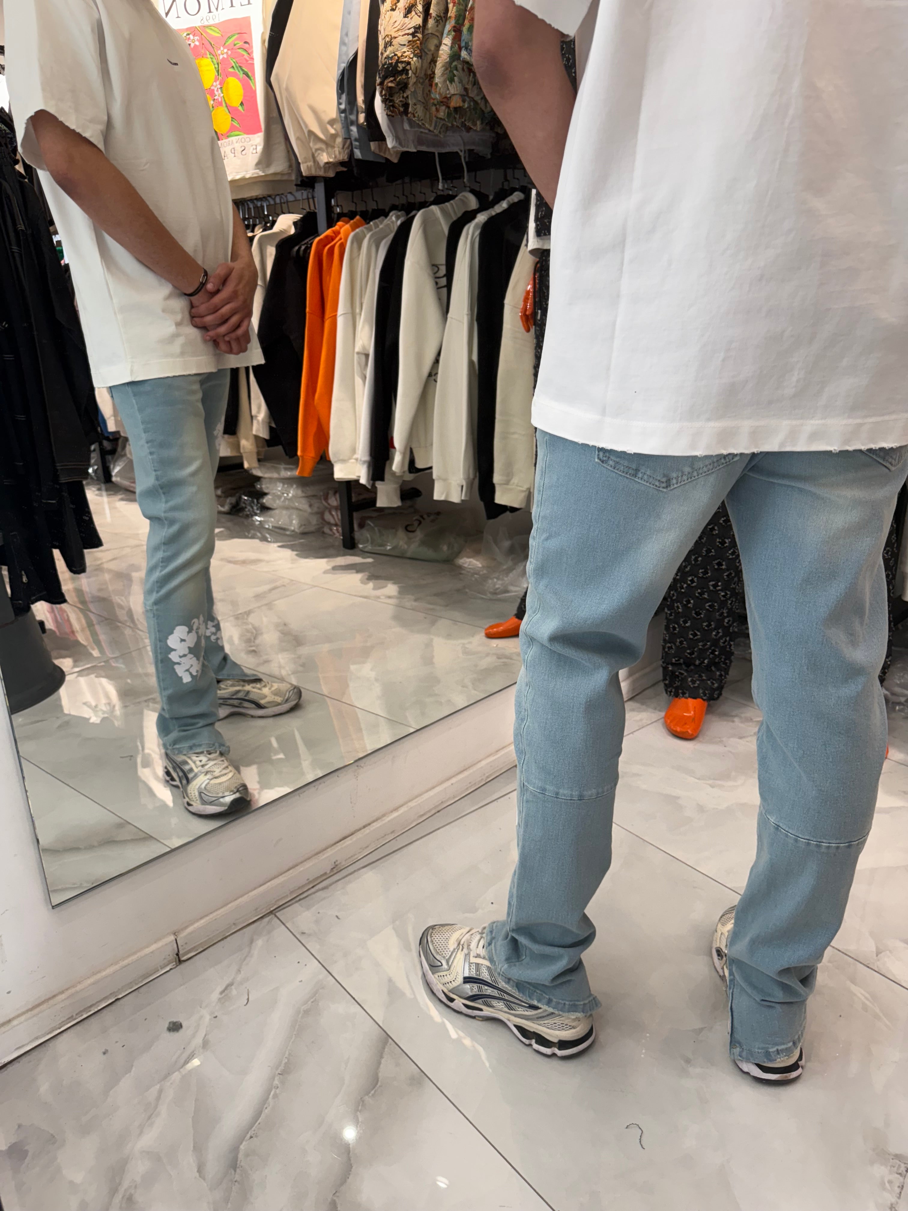 Jeans Flower zipé bleu clair