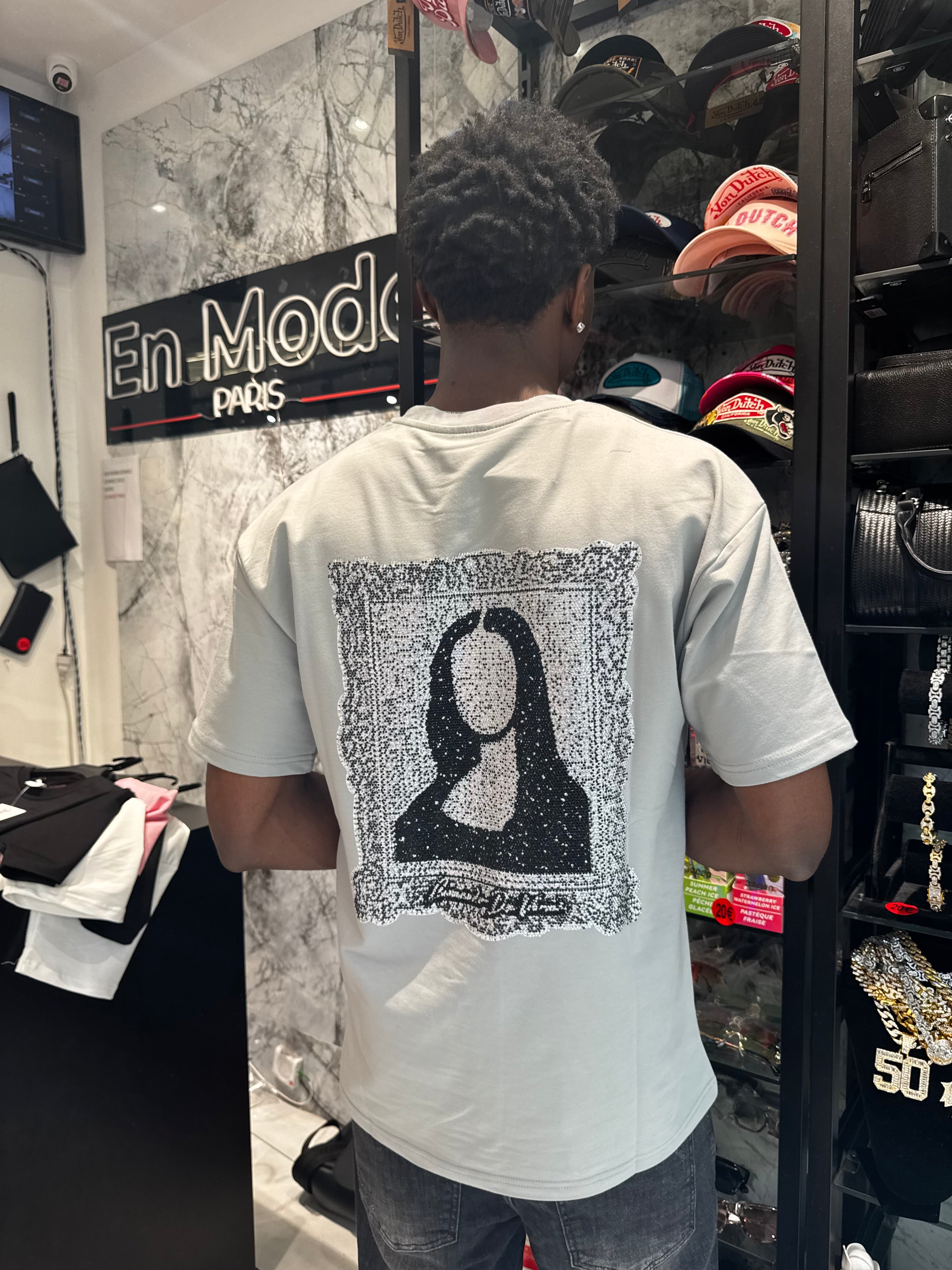 T-shirt Mona Lisa Gris Strass