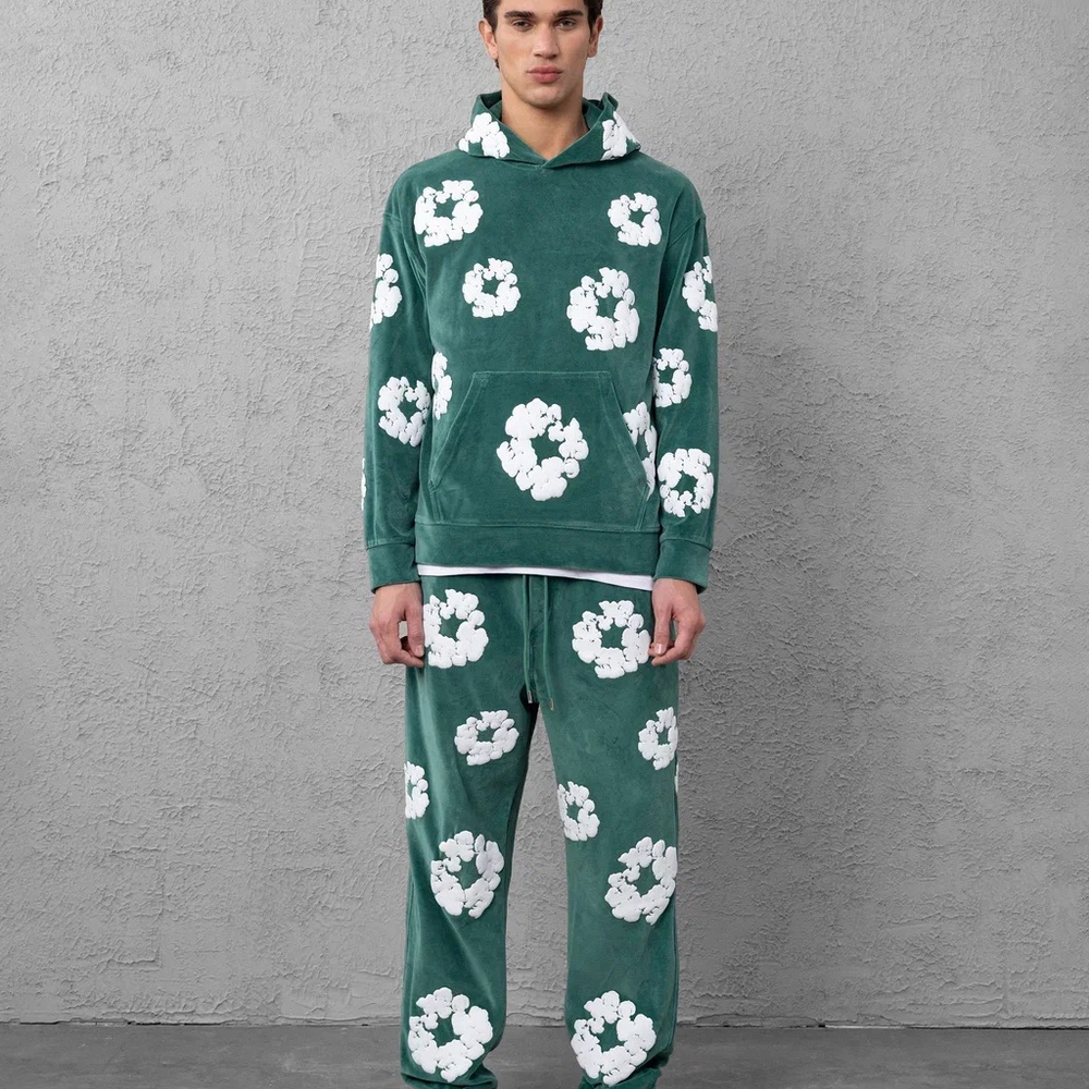 Ensemble denim fleur Velours Vert