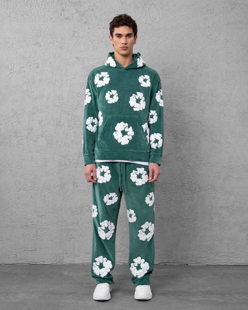Ensemble denim fleur Velours Vert