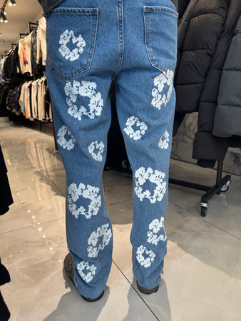 Jean fleurs Bleu