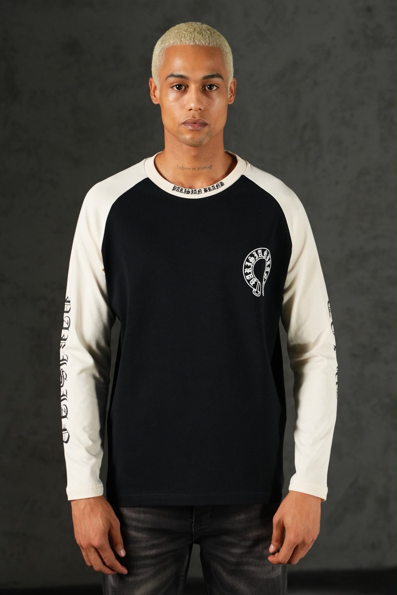 T-shirt Manche long Beige/Noir