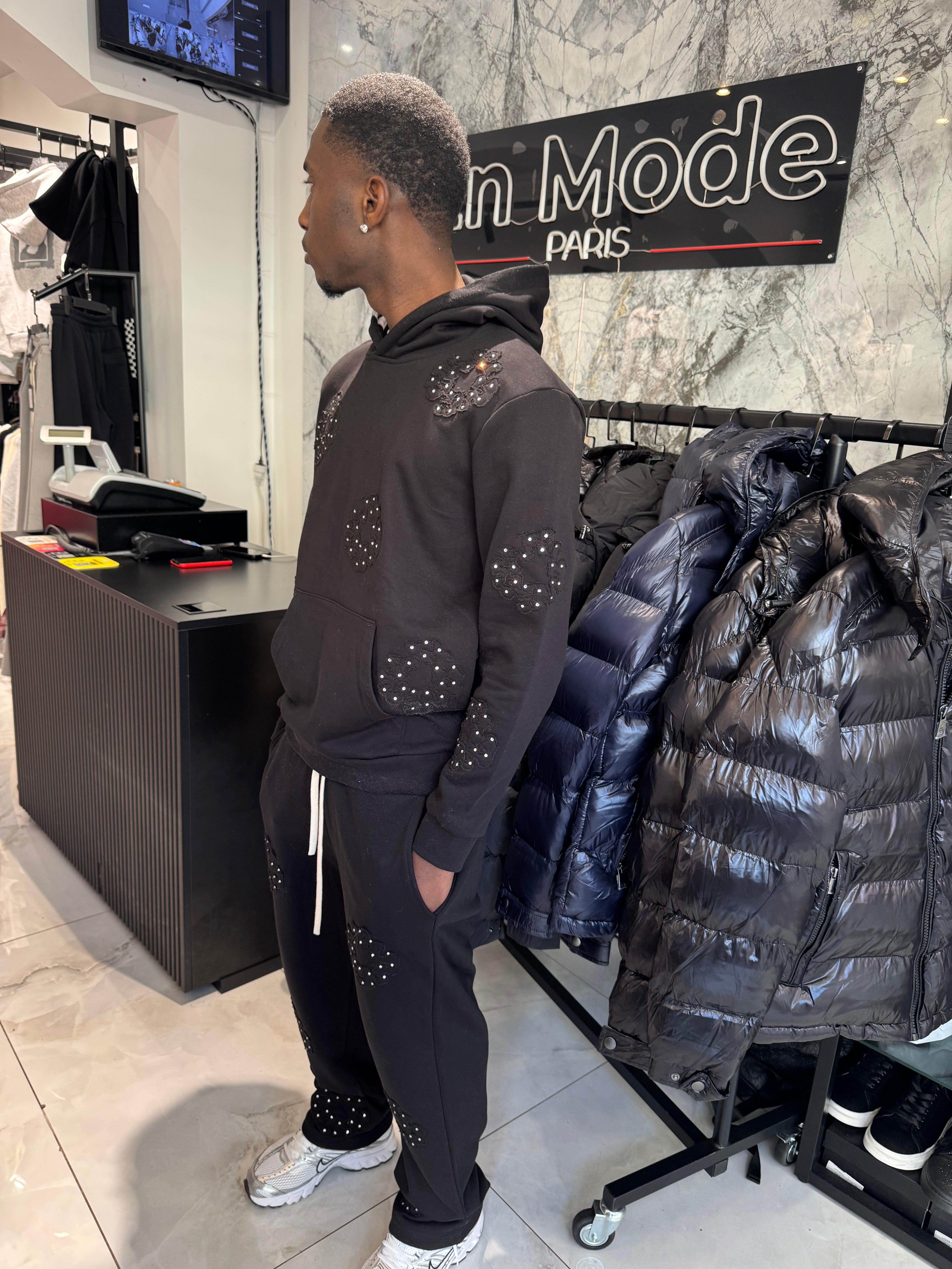 Ensemble Fleurs Noir Strass