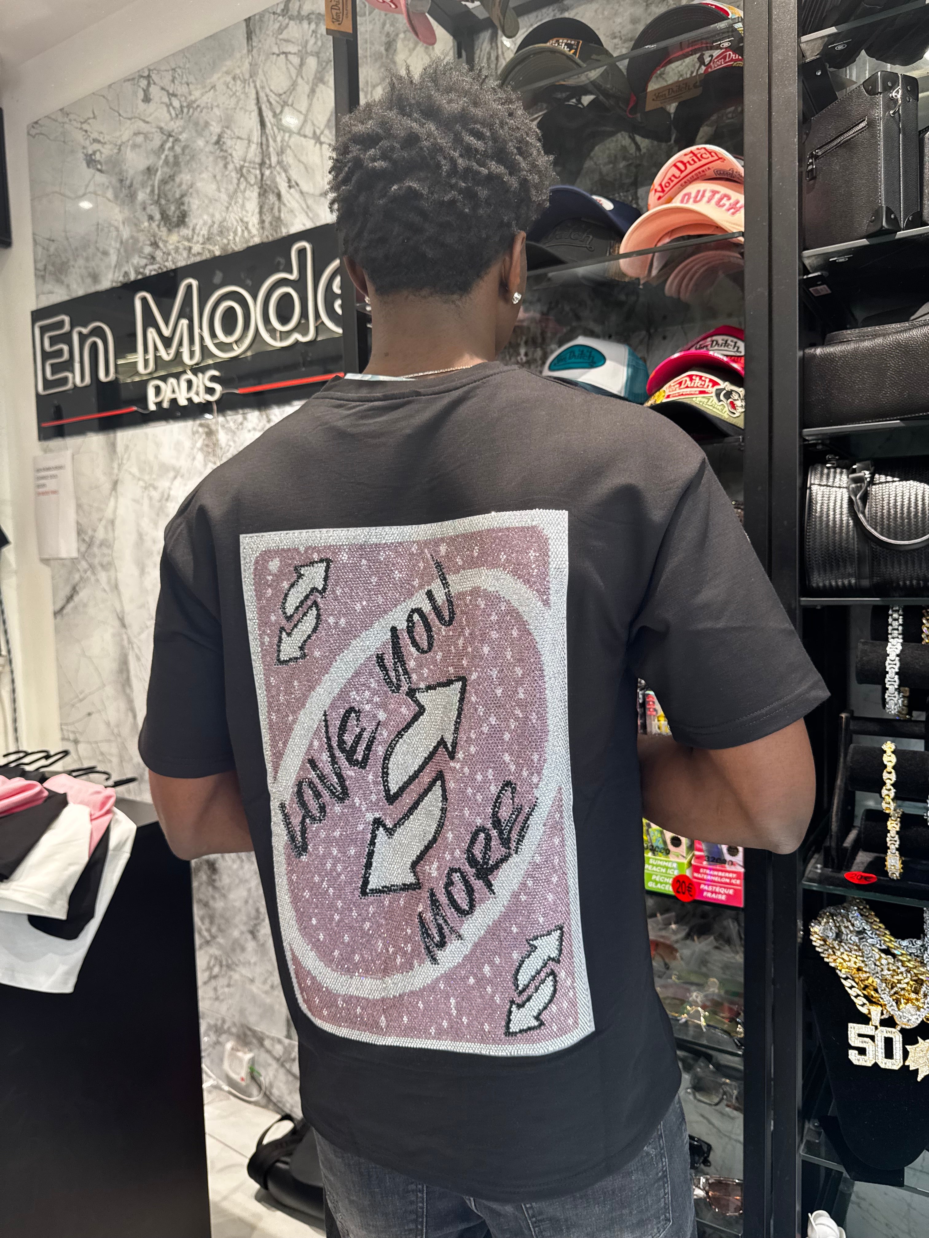 T-shirt Carte en Strass Noir
