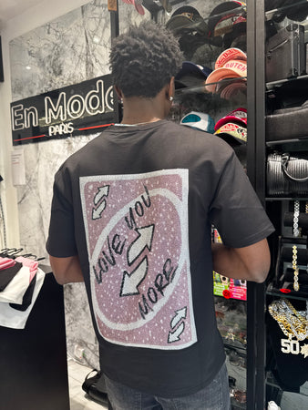 T-shirt Carte en Strass Noir