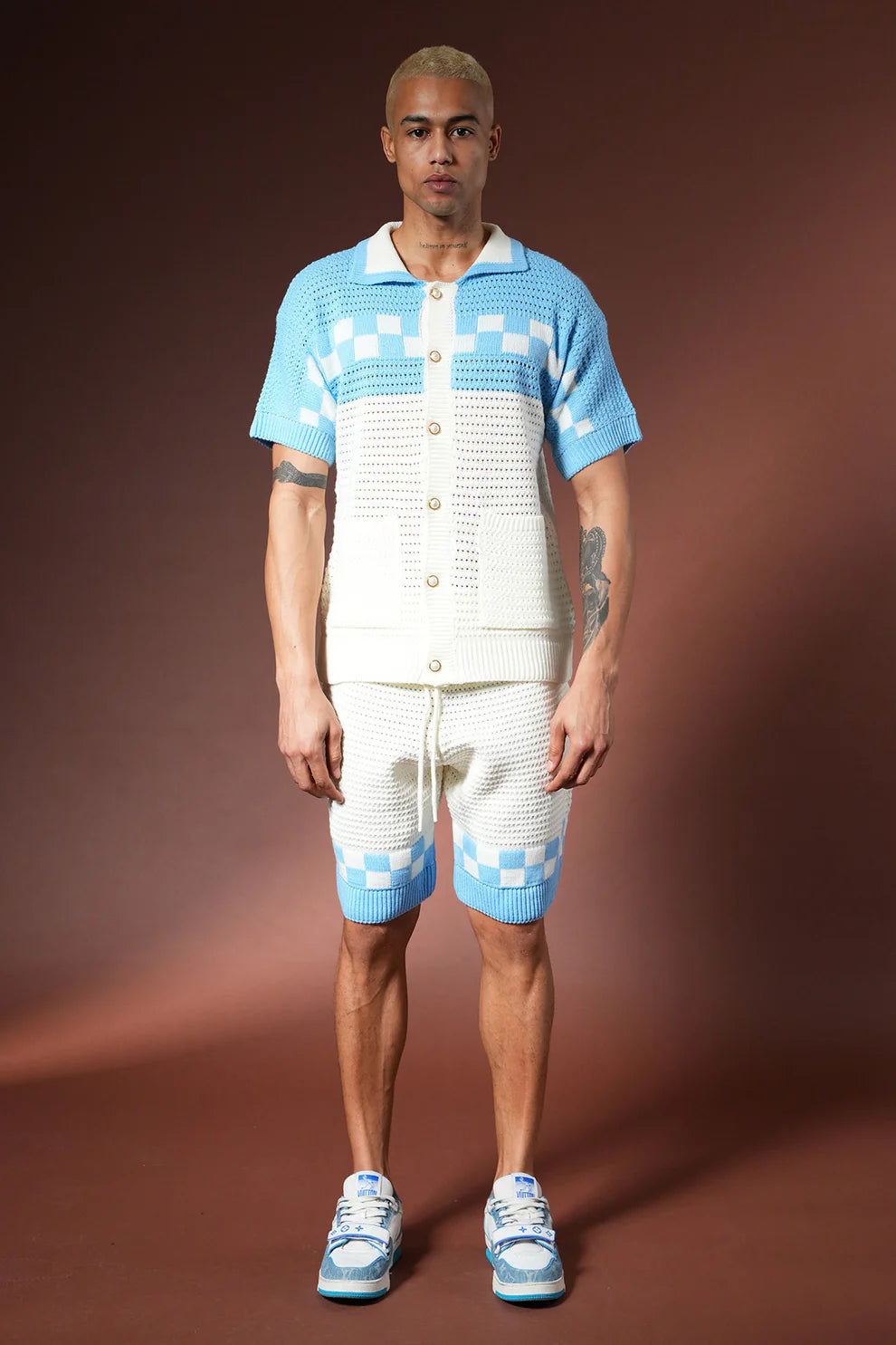 Ensemble Short Bleu Ciel Carreaux