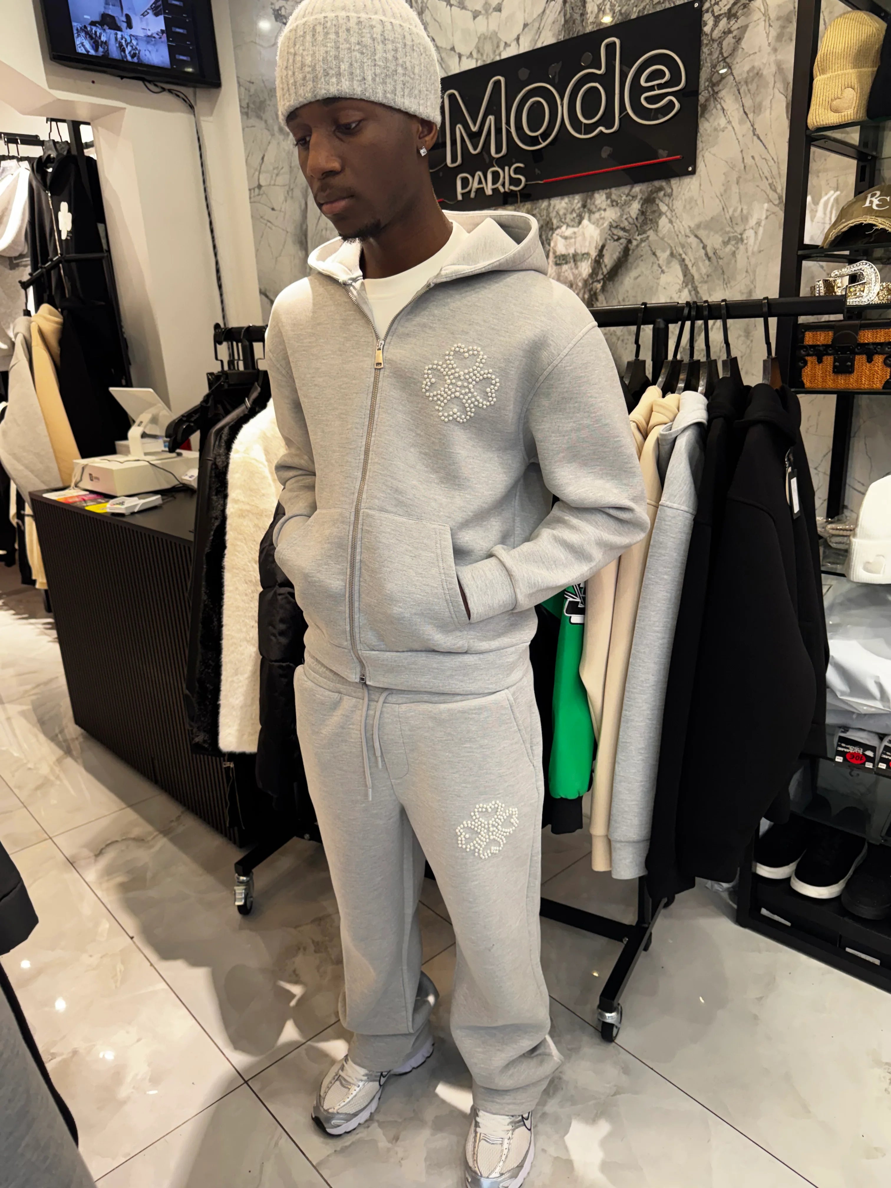 Ensemble a Trèfle Strass Gris
