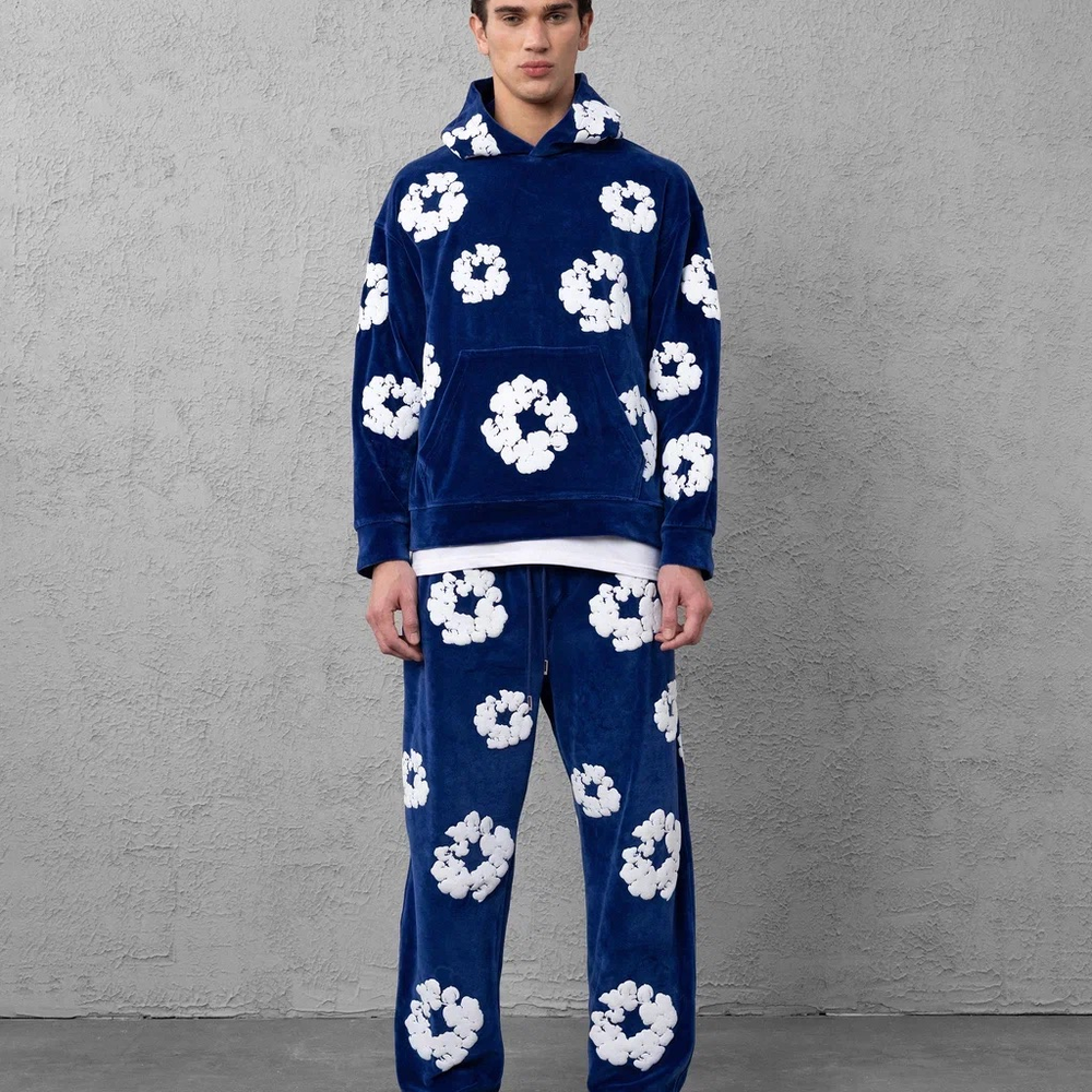 Ensemble denim fleur Velours bleu