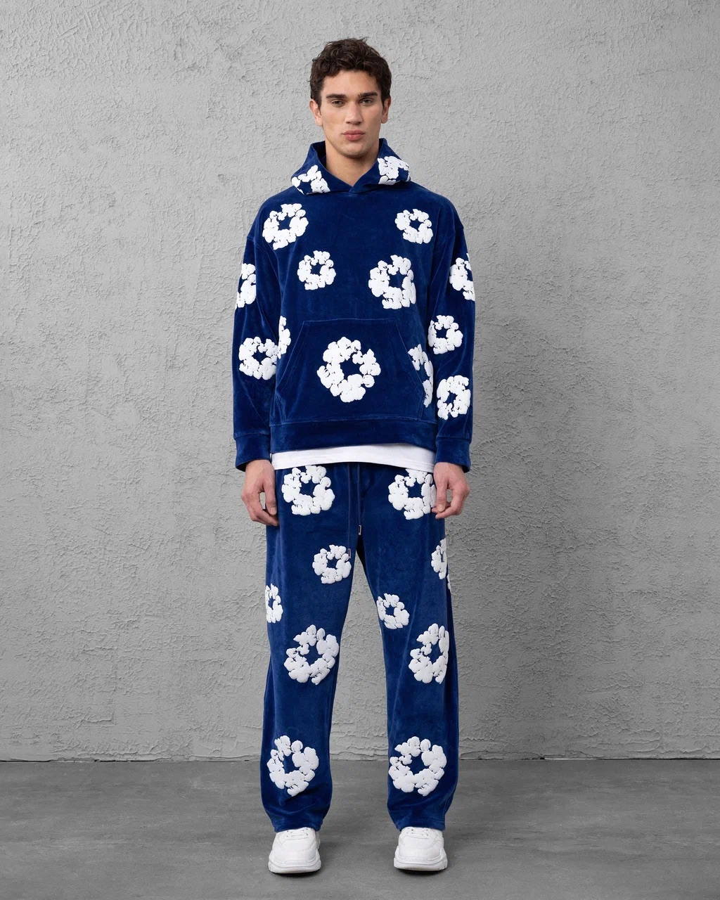 Ensemble denim fleur Velours bleu