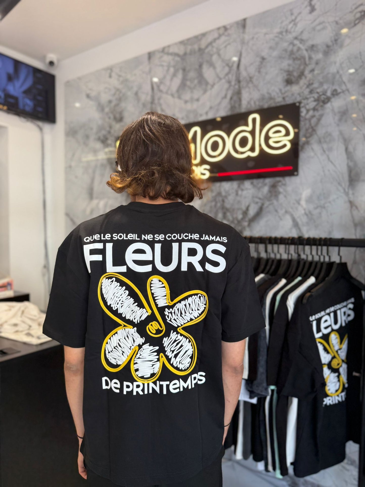 T shirt Flower Noir