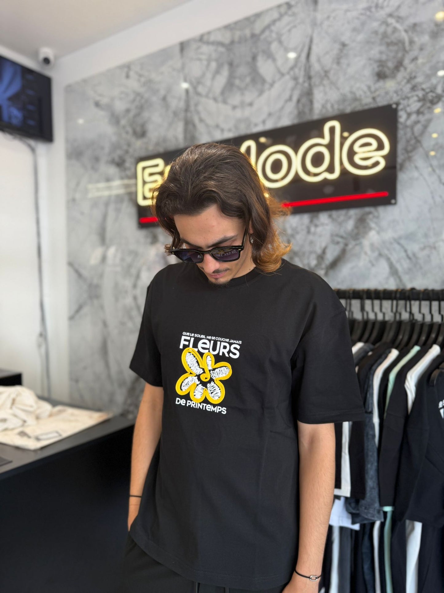 T shirt Flower Noir