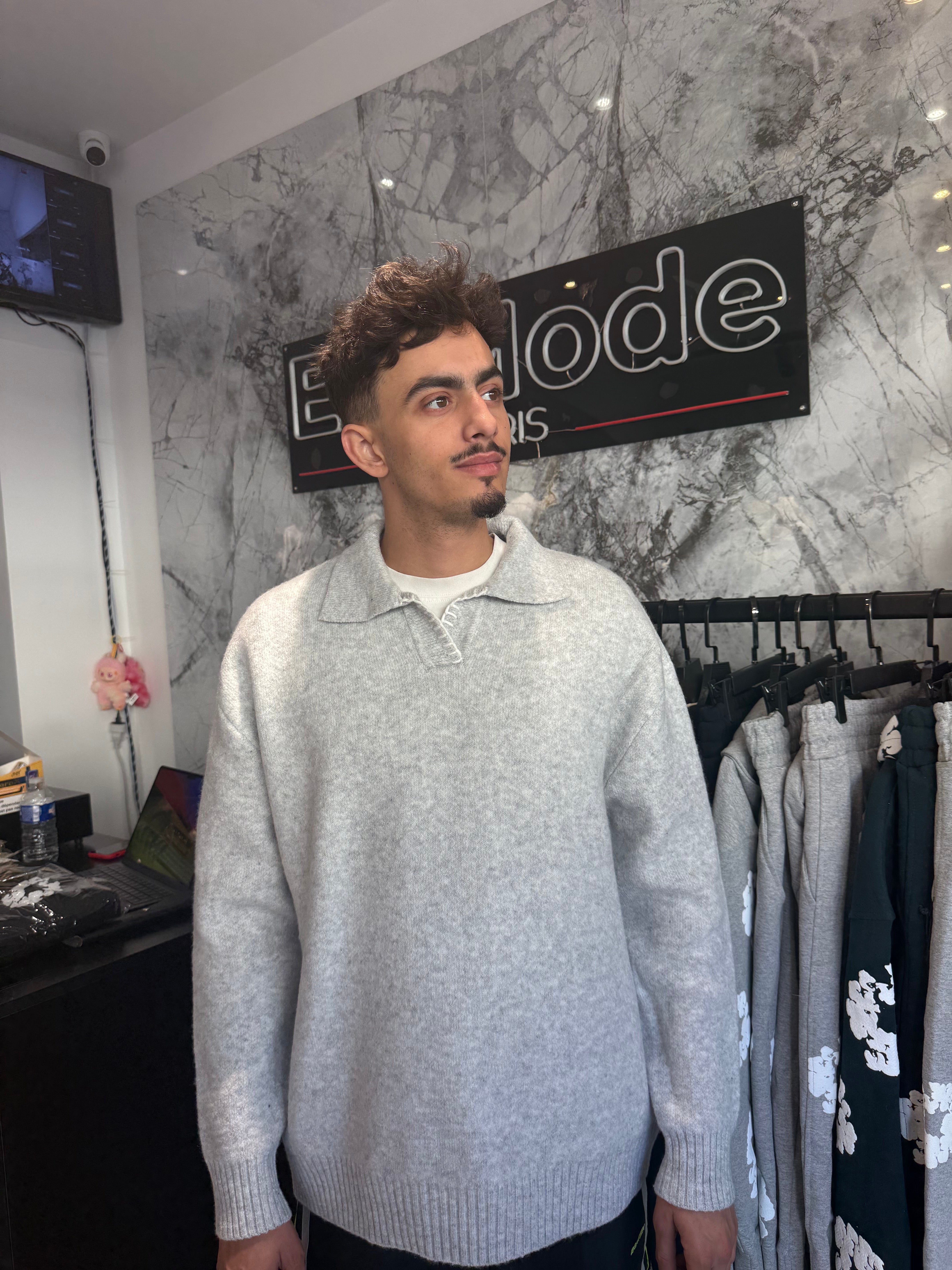 Pull Col Brodé Gris Sidney