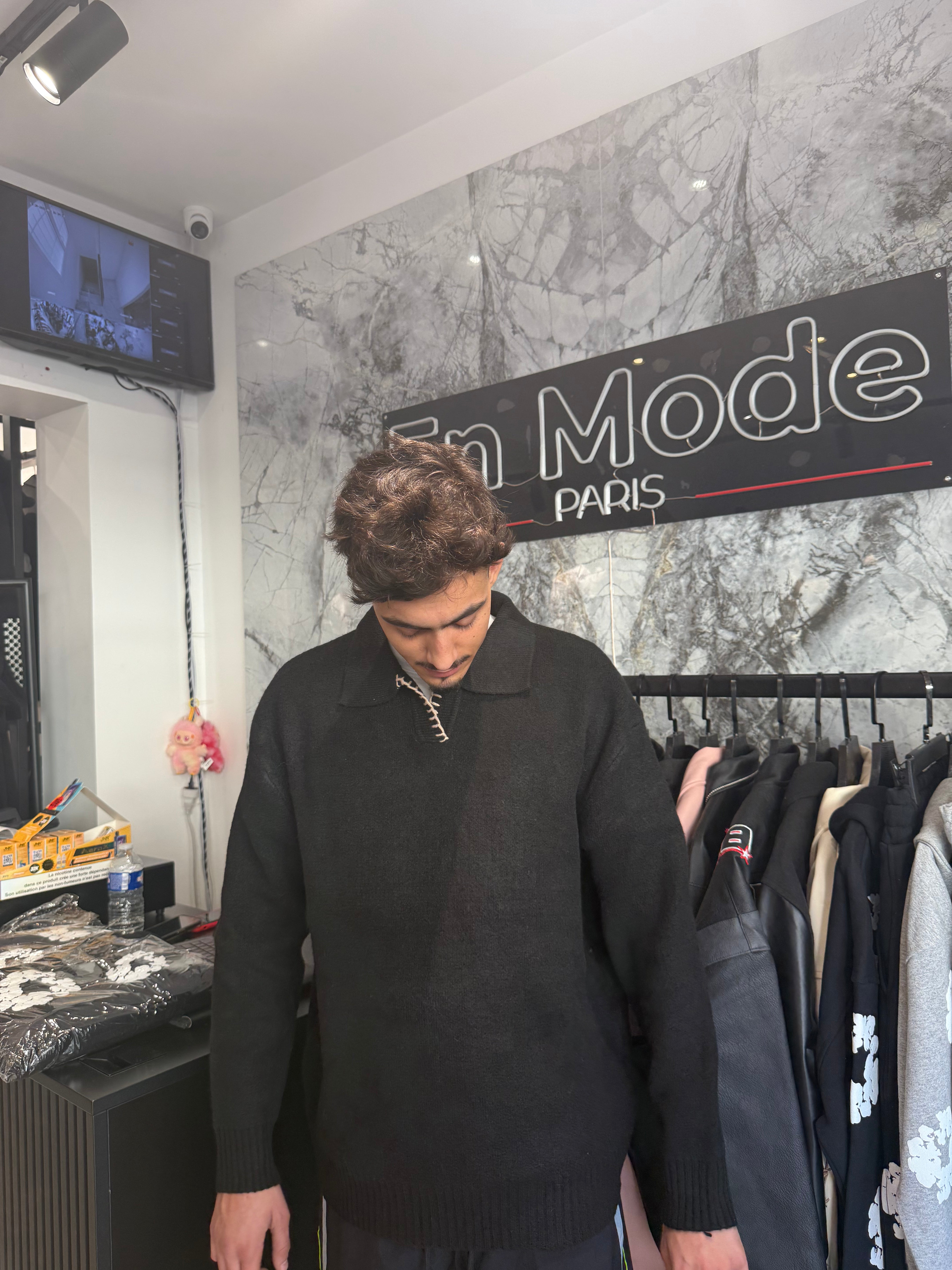 Pull Col Brodé Noir Sydney