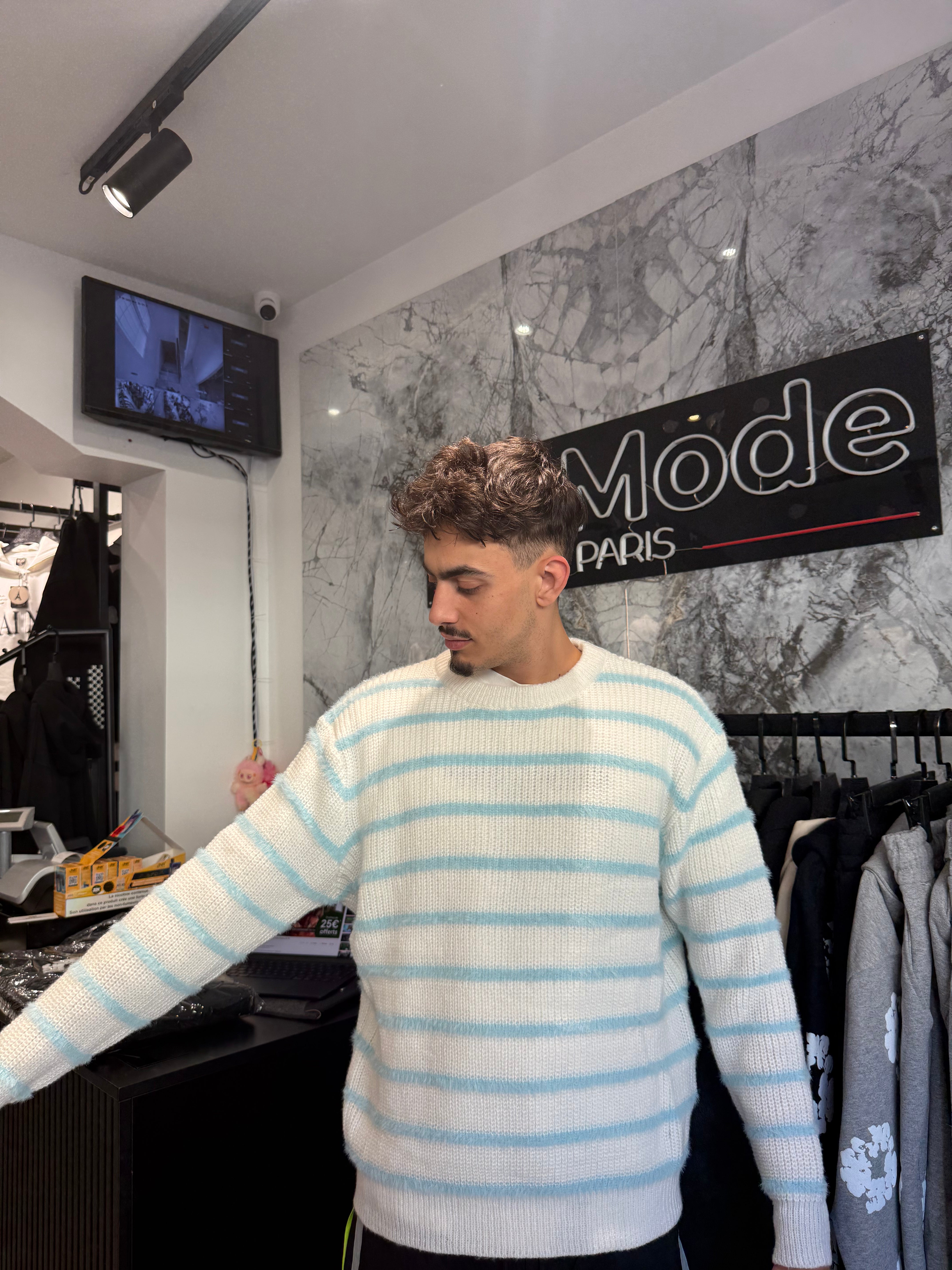 Pull Mohair Bleu Blanc