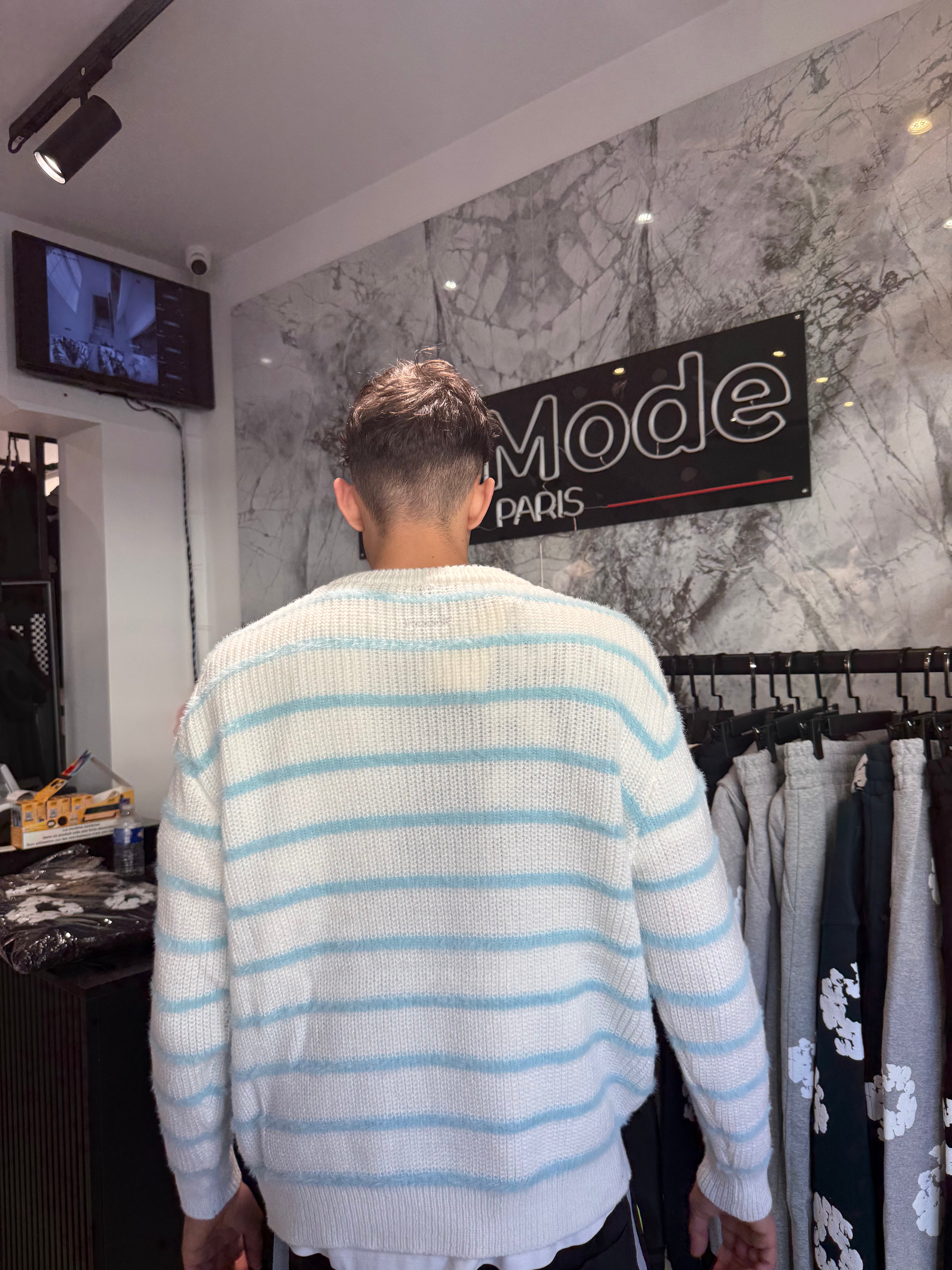 Pull Mohair Bleu Blanc