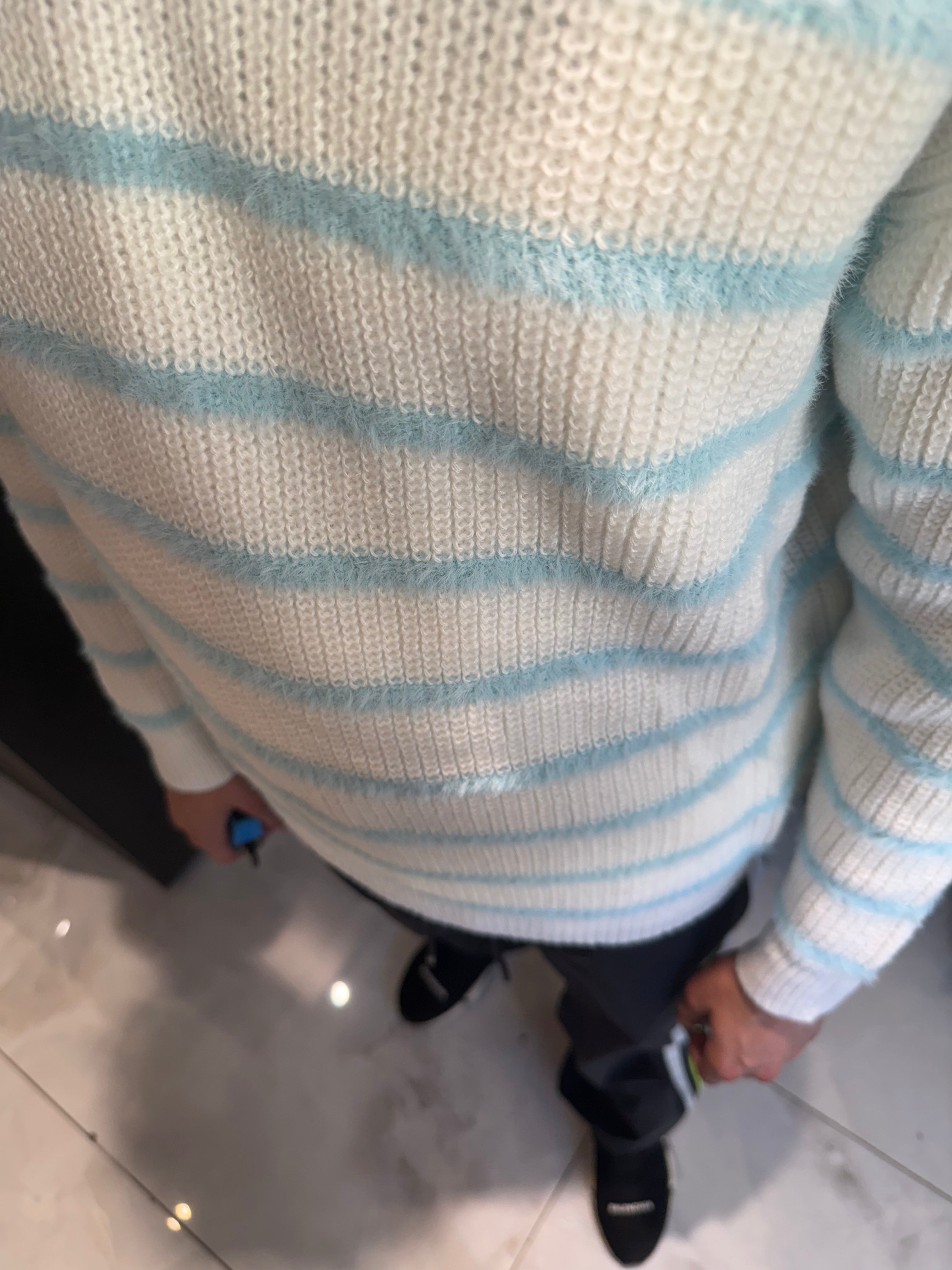 Pull Mohair Bleu Blanc