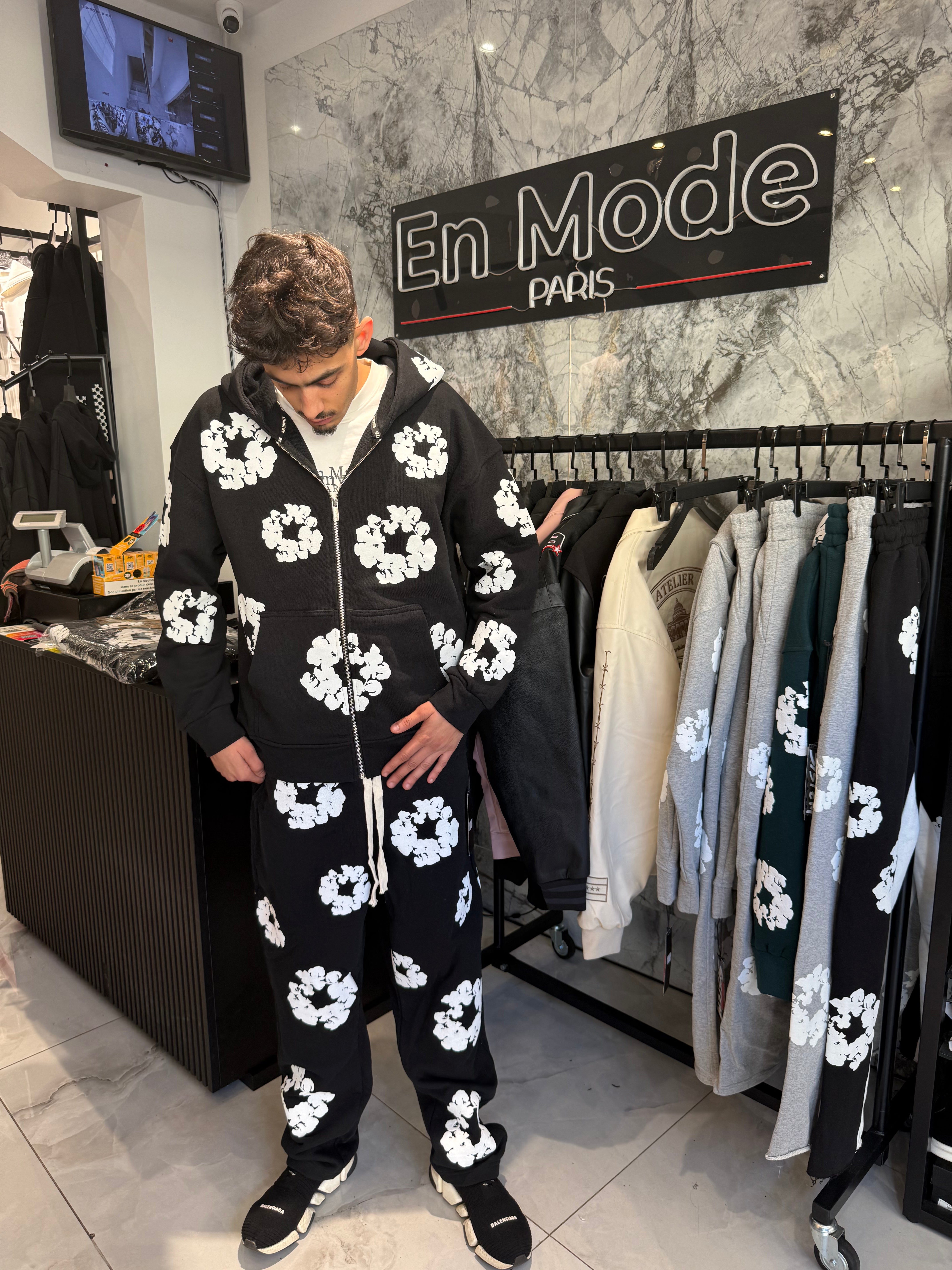 Ensemble Denim Flower Noir  Gillet