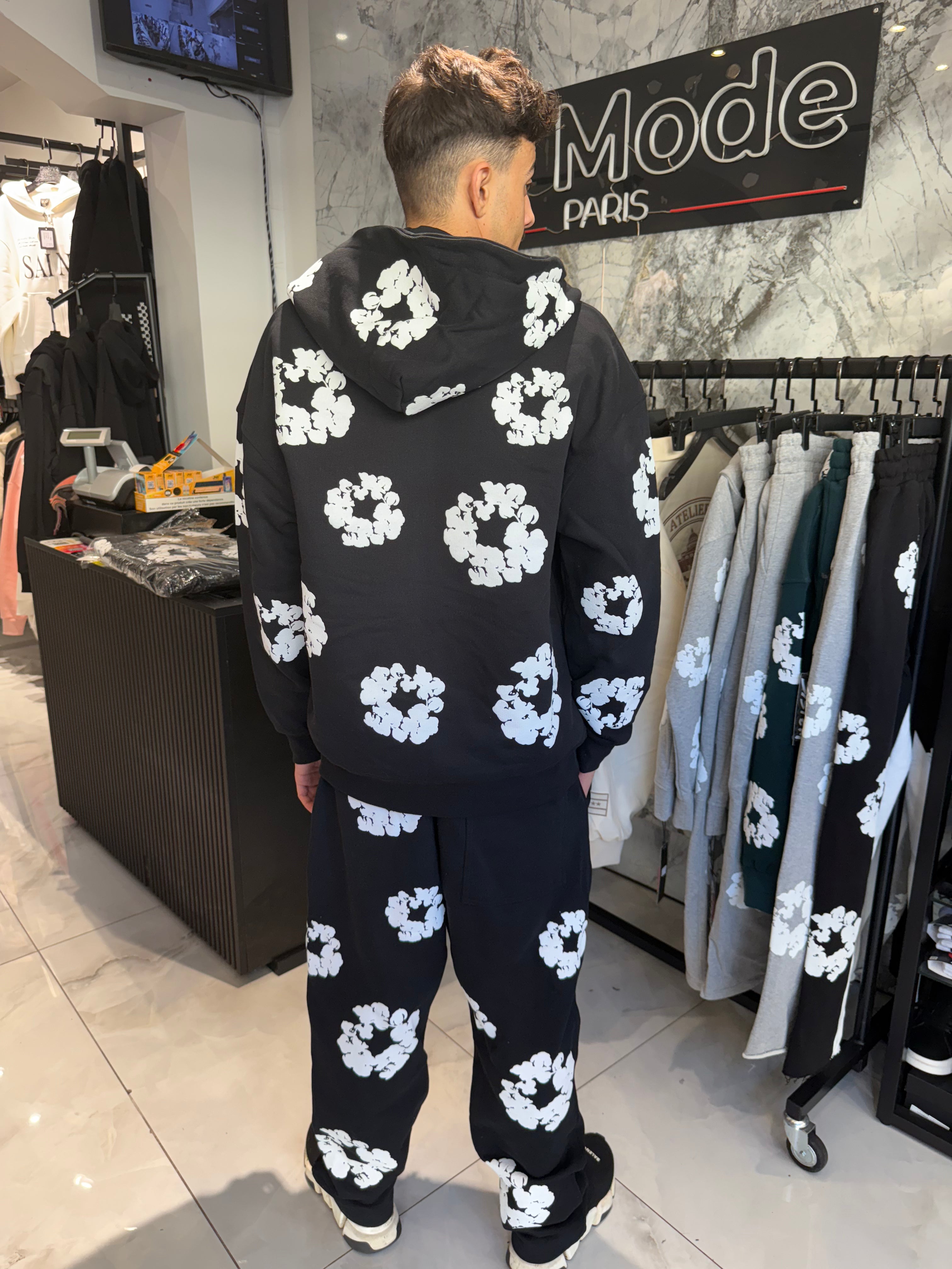 Ensemble Denim Flower Noir Gillet Zip