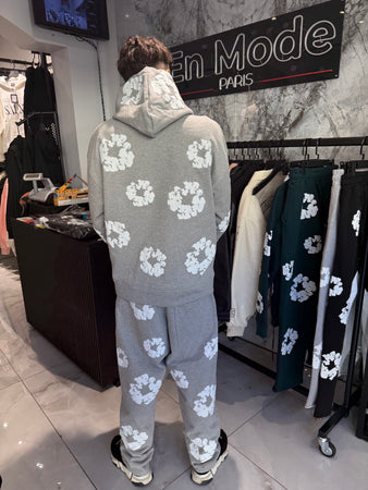 Ensemble Sweat denim Flower Gris