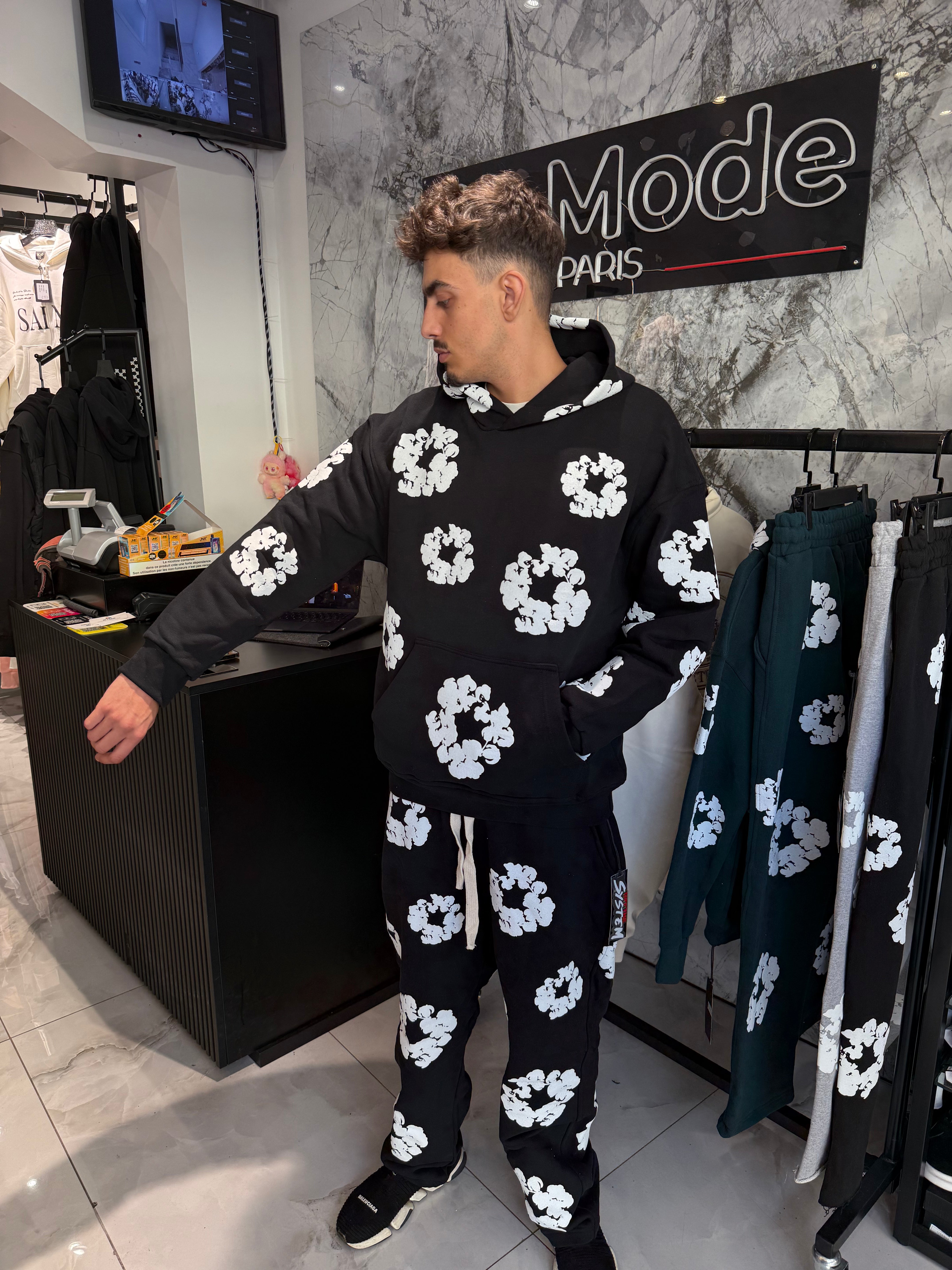 Ensemble Denim Flower Noir Sweat