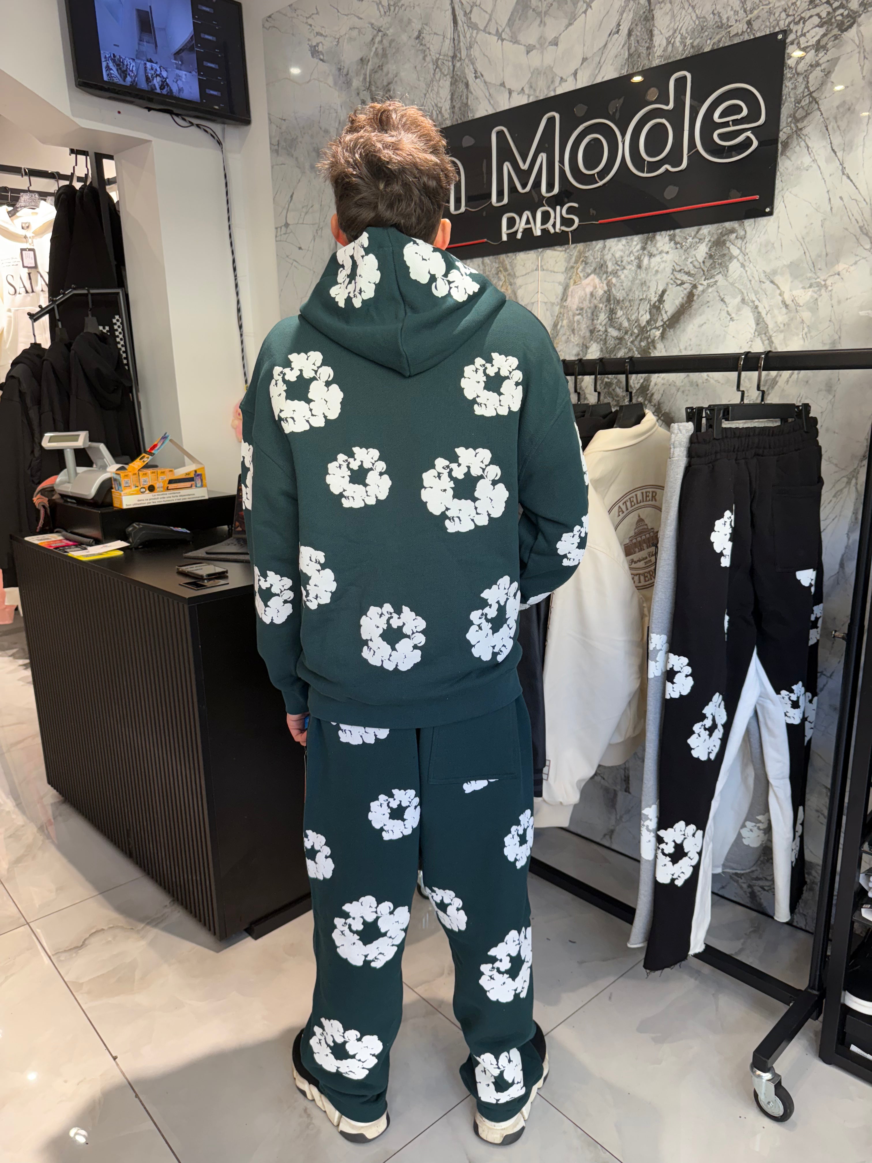 Ensemble Denim Flower Vert Bouteille