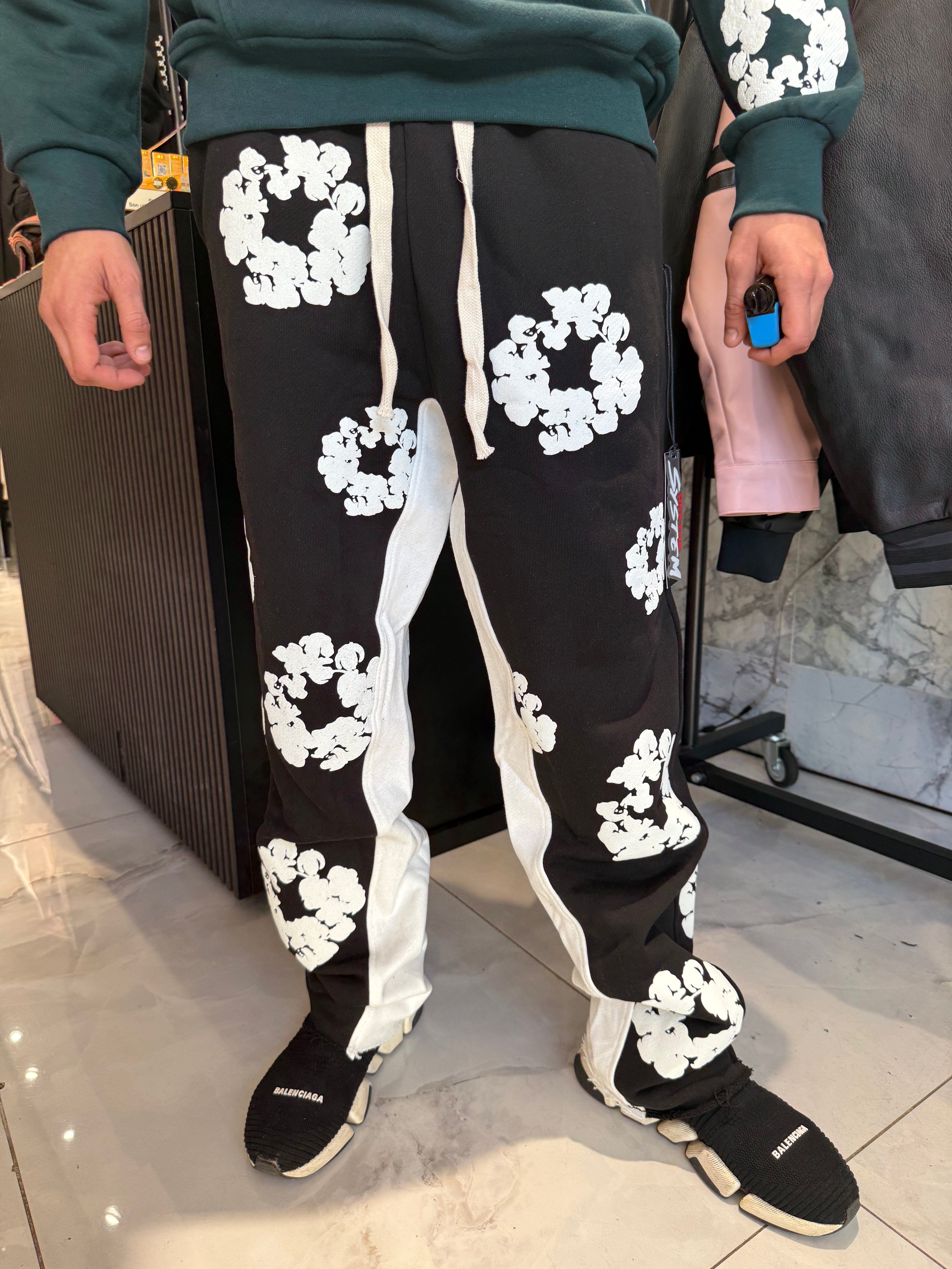 Jogging Flaire denim Flower Noir