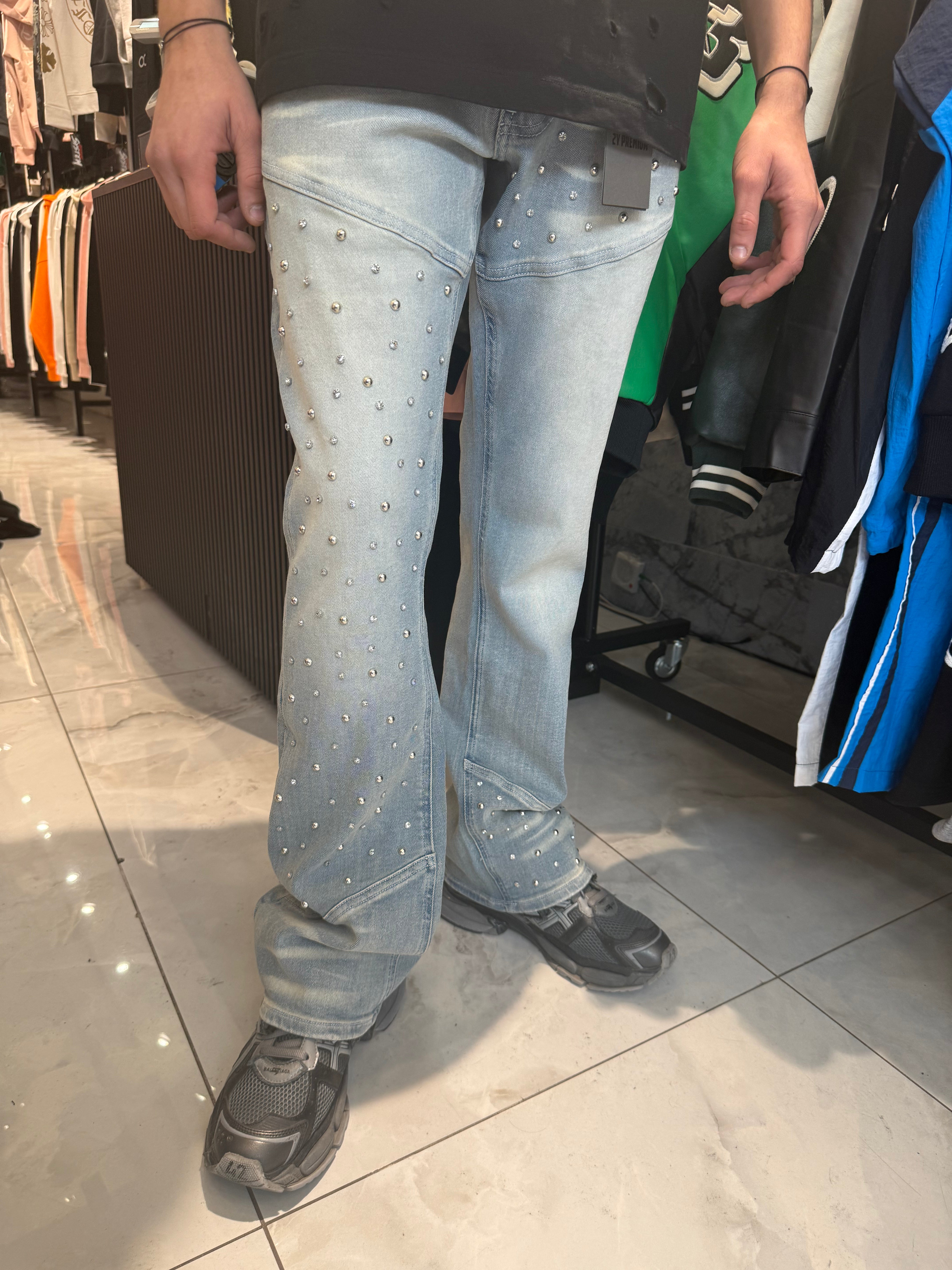 Jeans Strass Bleu Flared