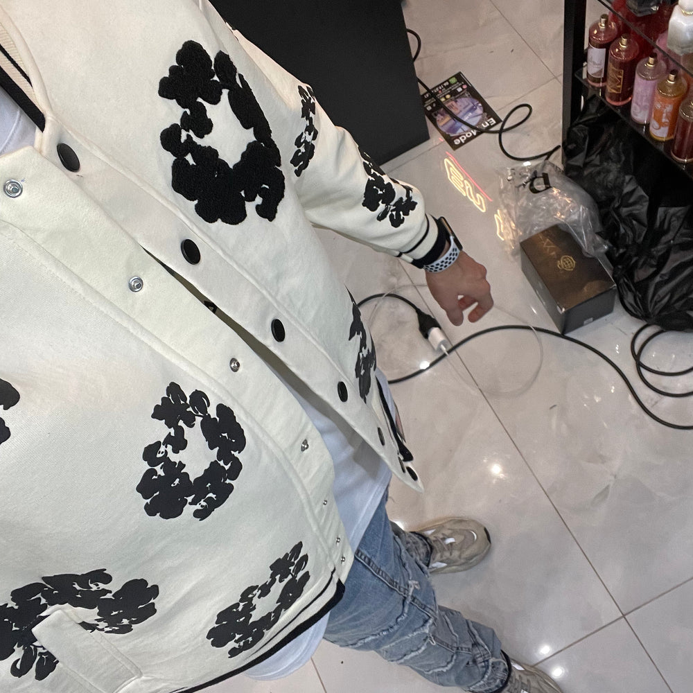 Veste Bombers Blanc Fleurs