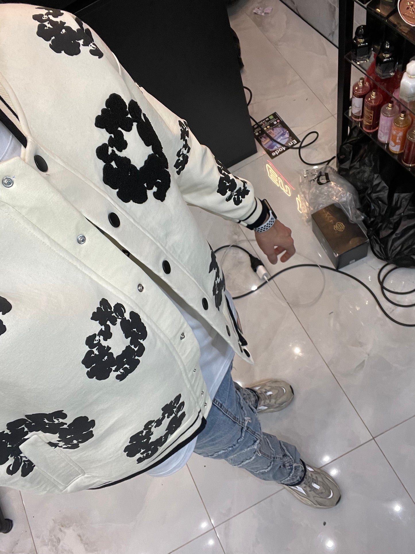 Veste Bombers Blanc Fleurs