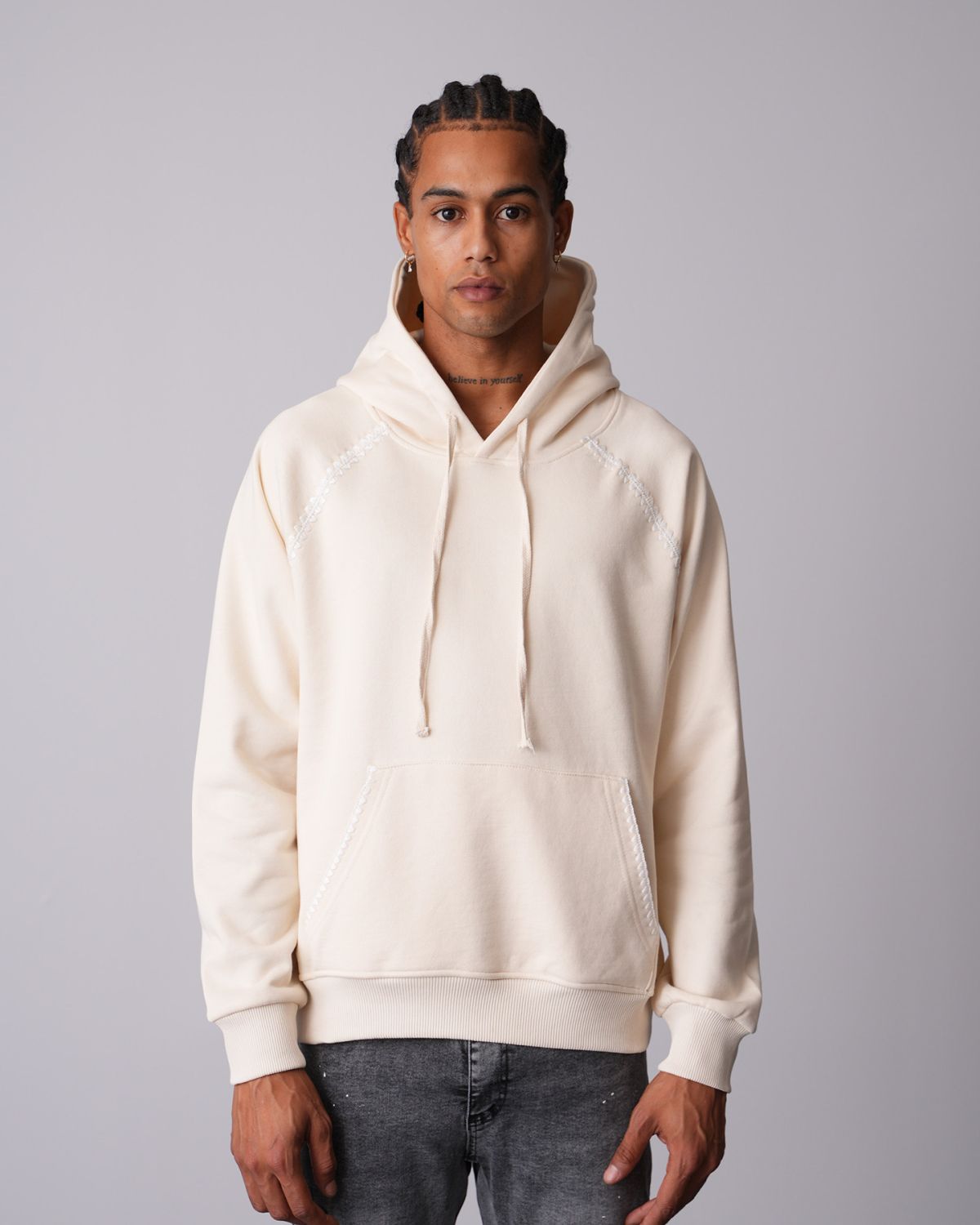 Sweat à Capuche Tricot Beige
